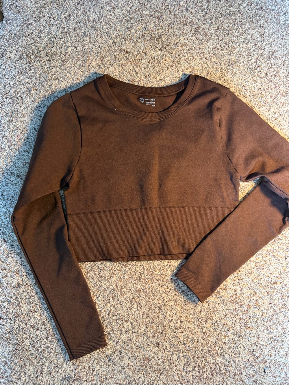 Brown Cropped Long-Sleeve Top - OFFLINE by Aerie size Small